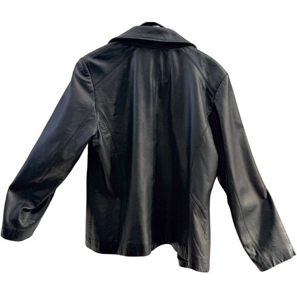 Worthington Genuine Leather Jacket - Classic Black Zip-Front Womens coat - Picture 2 of 4